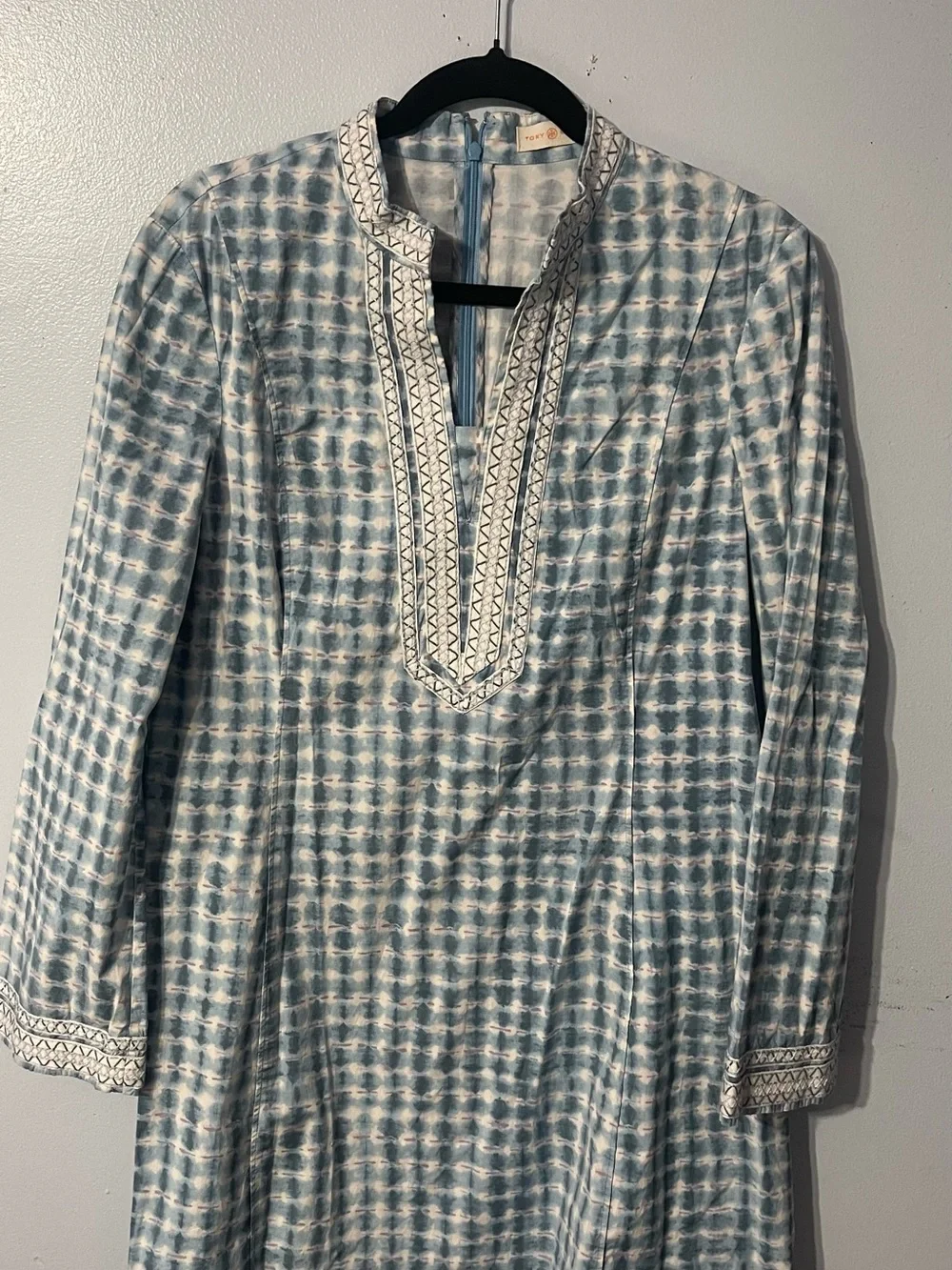 Tory Burch Light Blue and White Tie-Dye Tunic